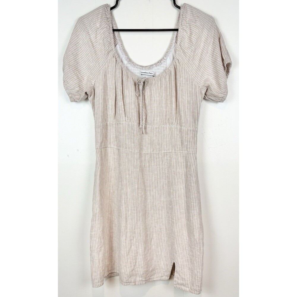 Abercrombie & Fitch Dress Linen Milkmaid Babydoll Cottagecore Beige Neutral, Med